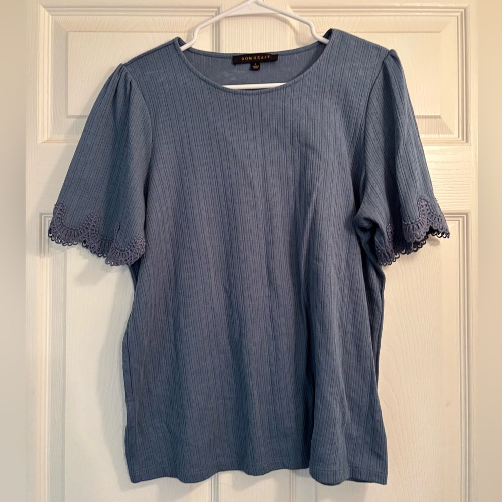 DownEast Light Blue Textured Knit Top